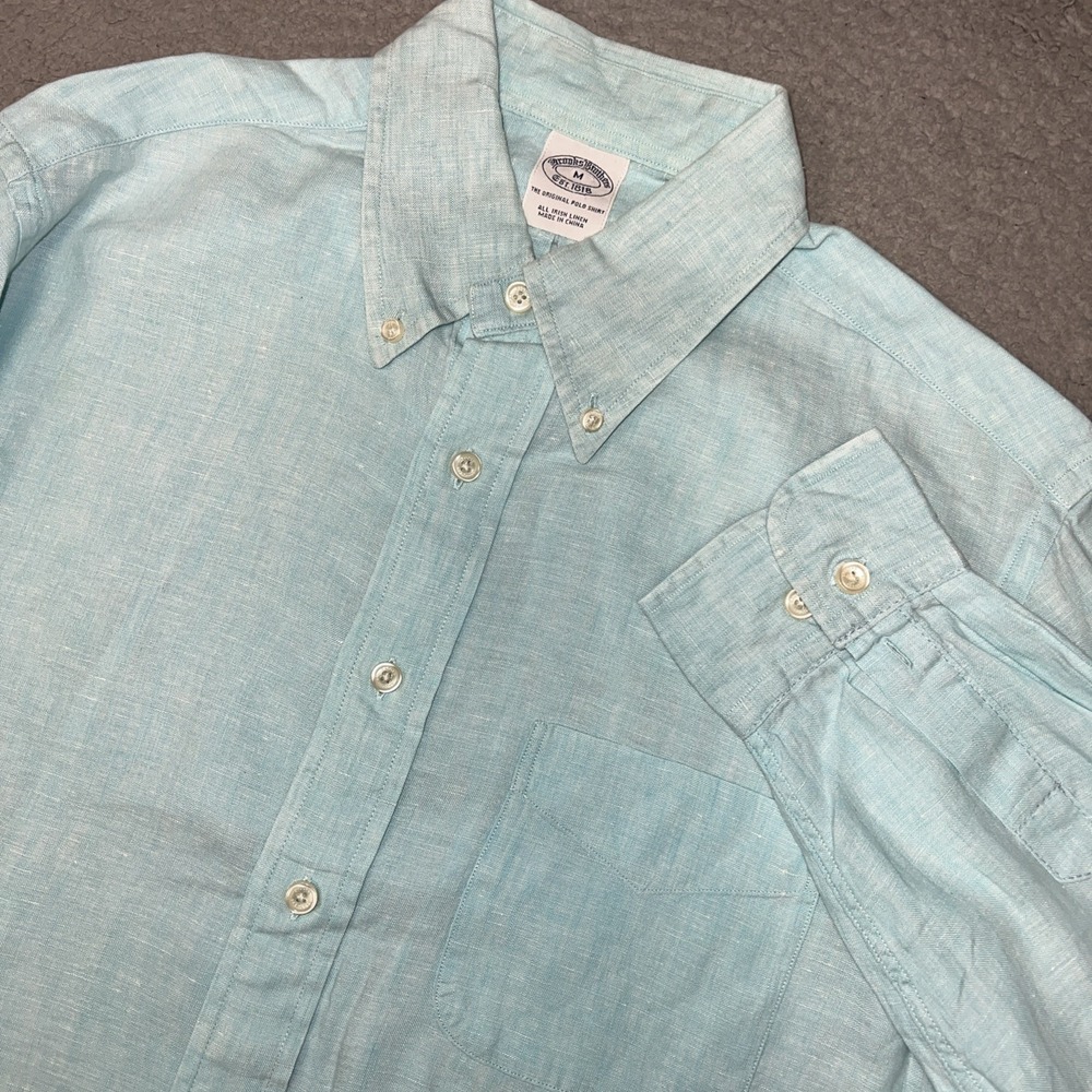 Brooks Brothers Light Aqua Button-Down Linen Shirt